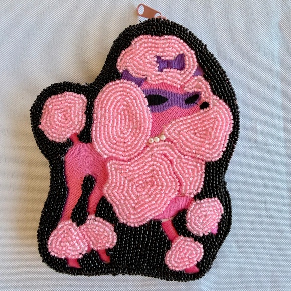 Vintage C. Marie Pink Poodle Beaded Coin Purse Pink Satin Interior - Picture 2 of 8